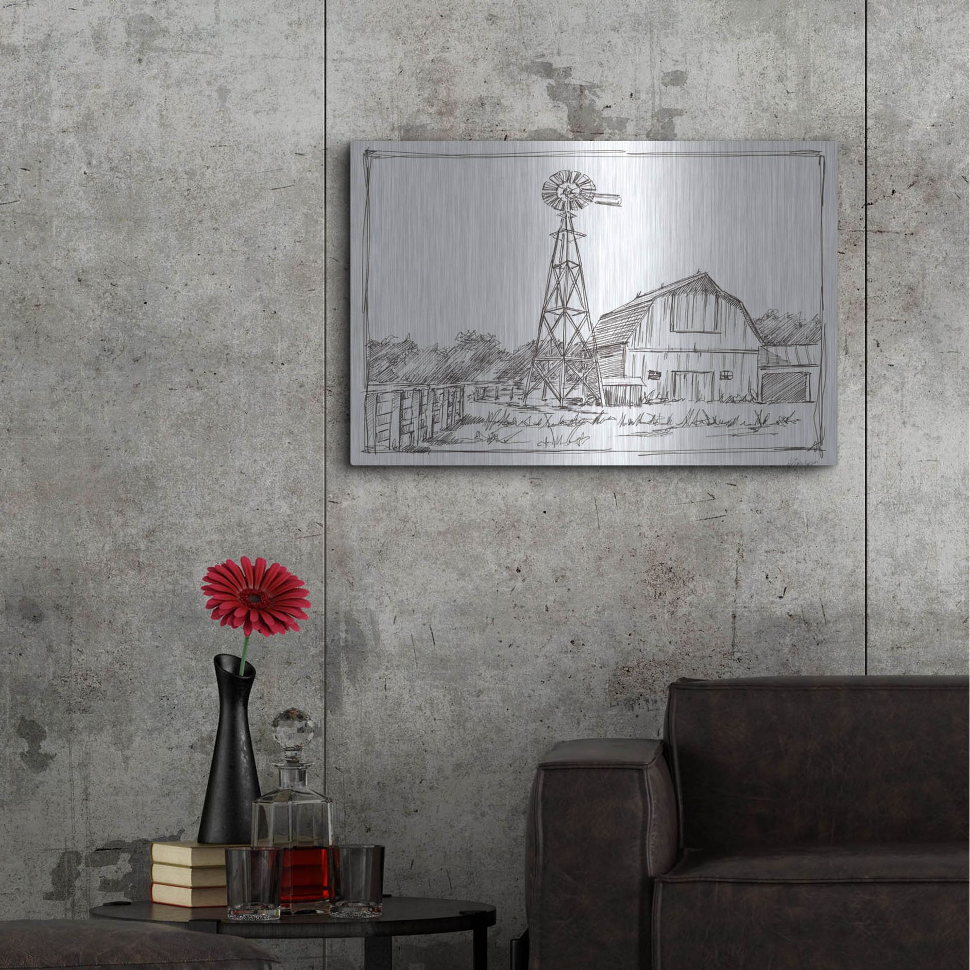 Luxe Metal Art 'Farm Sketch II' by Ethan Harper, Metal Wall Art,36x24