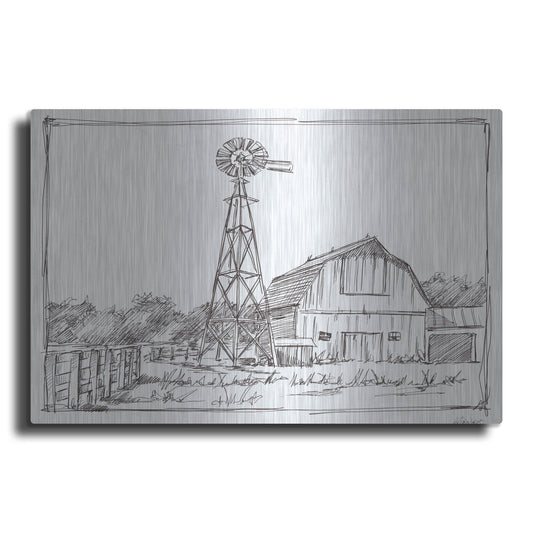 Luxe Metal Art 'Farm Sketch II' by Ethan Harper, Metal Wall Art