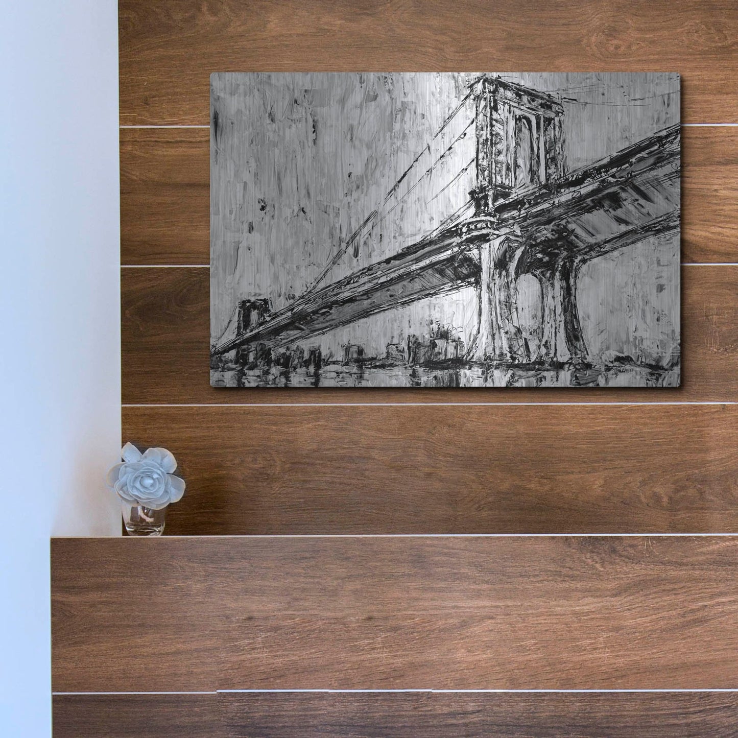 Luxe Metal Art 'Iconic Suspension Bridge I' by Ethan Harper, Metal Wall Art,16x12