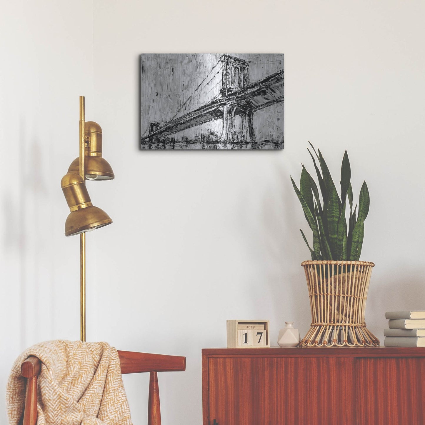 Luxe Metal Art 'Iconic Suspension Bridge I' by Ethan Harper, Metal Wall Art,24x16