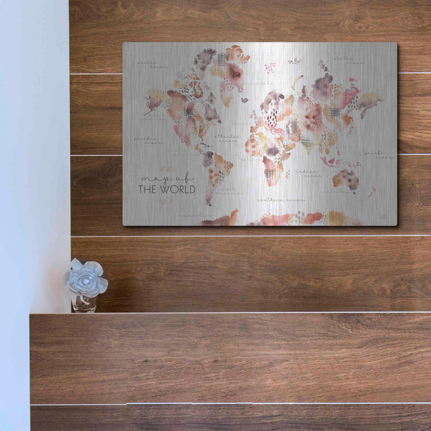 Luxe Metal Art 'Desert Blooms Map' by Laura Marshall, Metal Wall Art,16x12