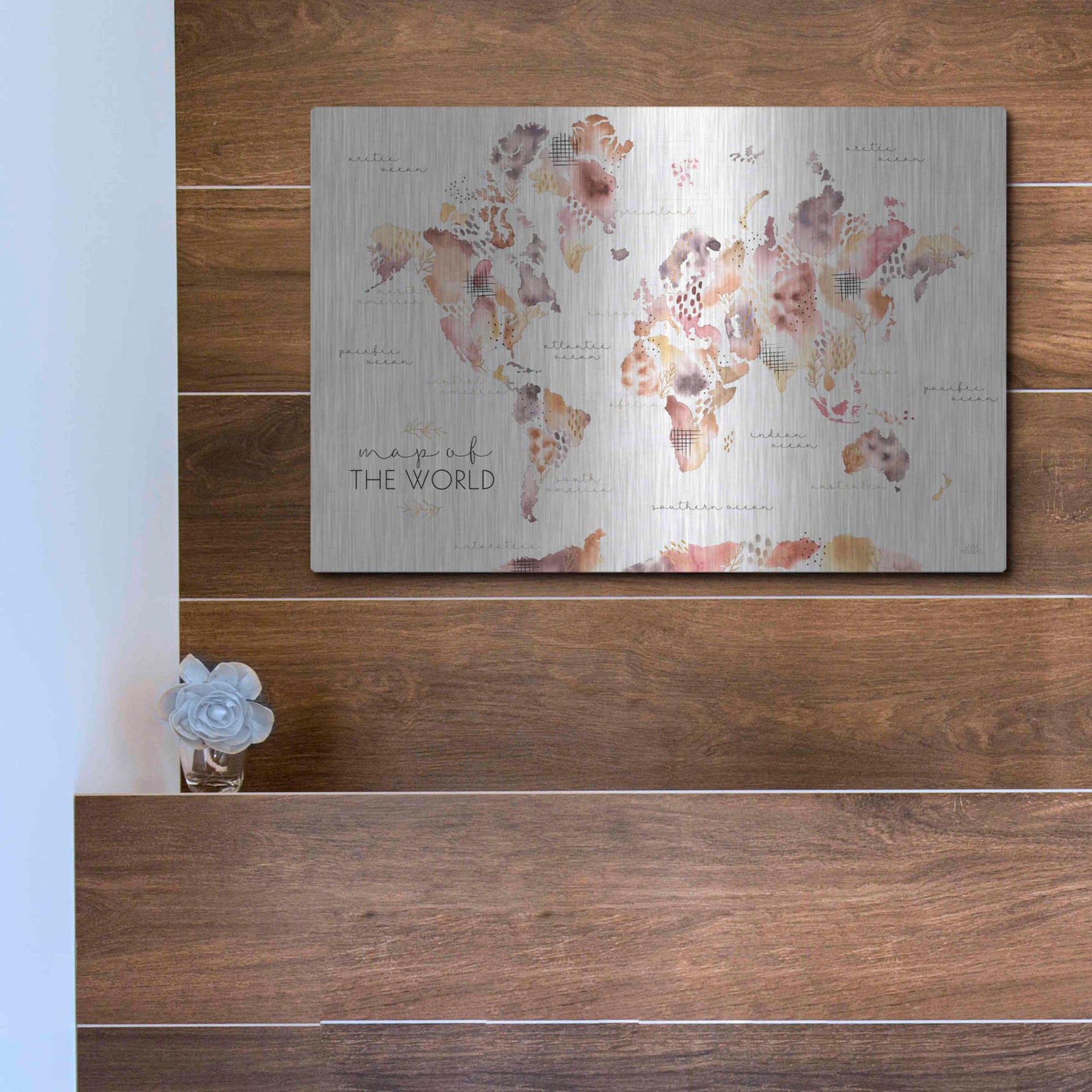 Luxe Metal Art 'Desert Blooms Map' by Laura Marshall, Metal Wall Art,16x12