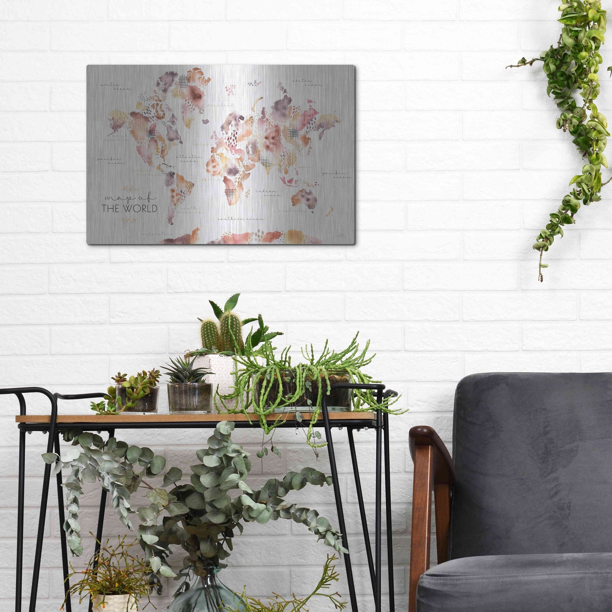 Luxe Metal Art 'Desert Blooms Map' by Laura Marshall, Metal Wall Art,16x12