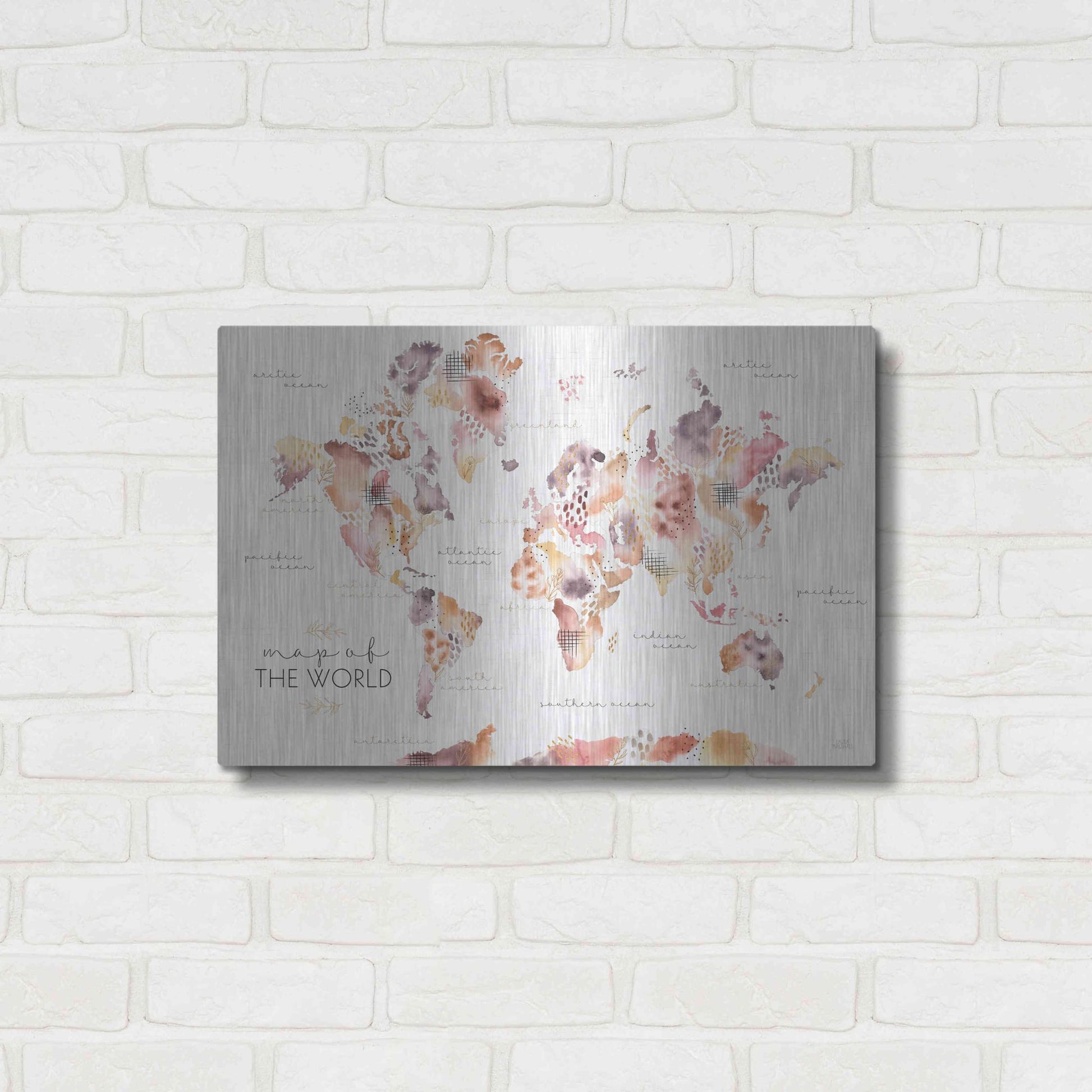 Luxe Metal Art 'Desert Blooms Map' by Laura Marshall, Metal Wall Art,24x16