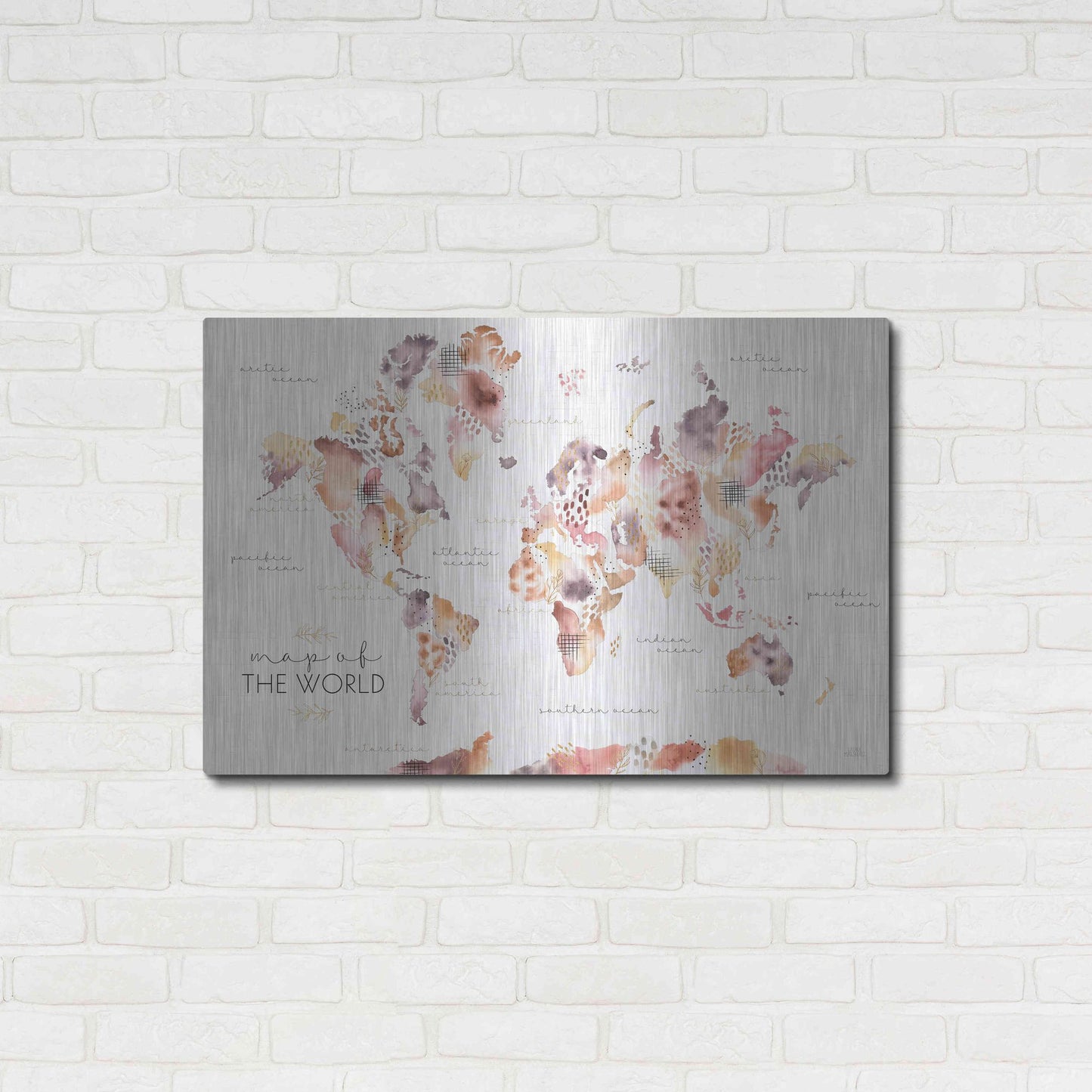 Luxe Metal Art 'Desert Blooms Map' by Laura Marshall, Metal Wall Art,36x24