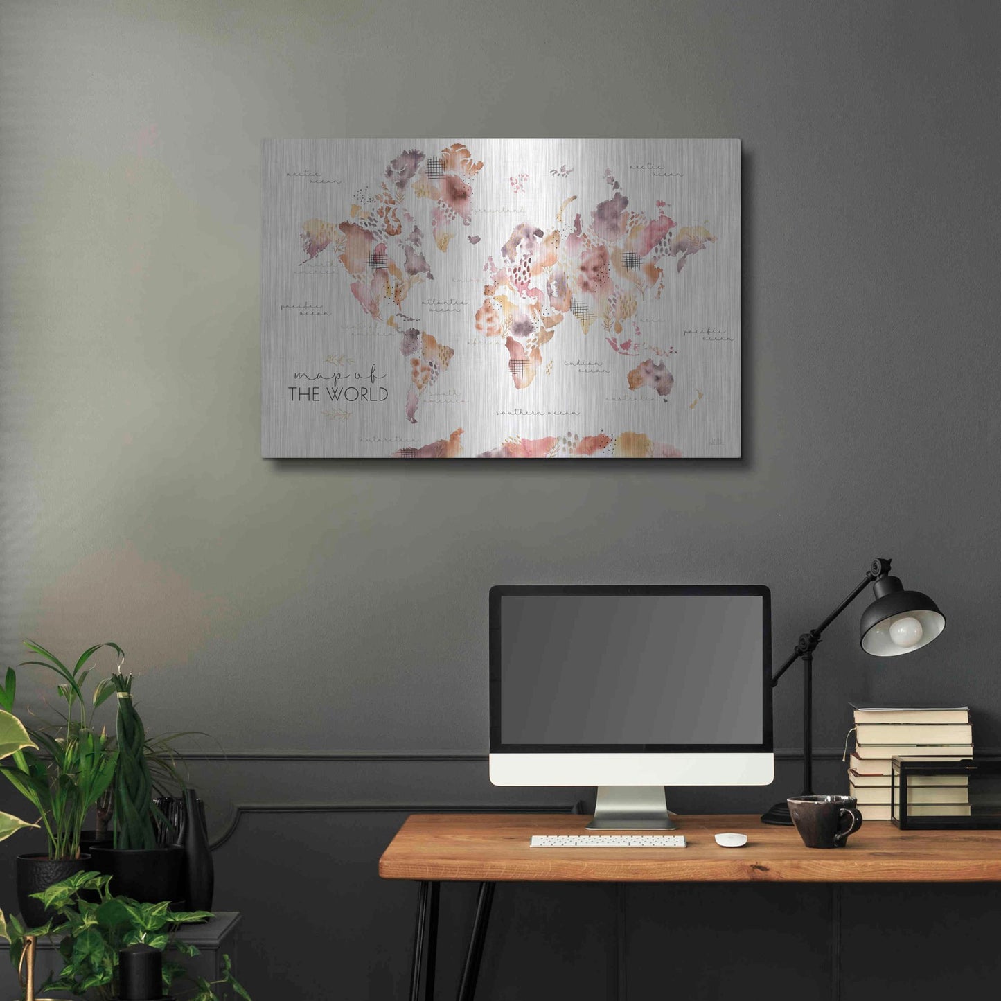 Luxe Metal Art 'Desert Blooms Map' by Laura Marshall, Metal Wall Art,36x24