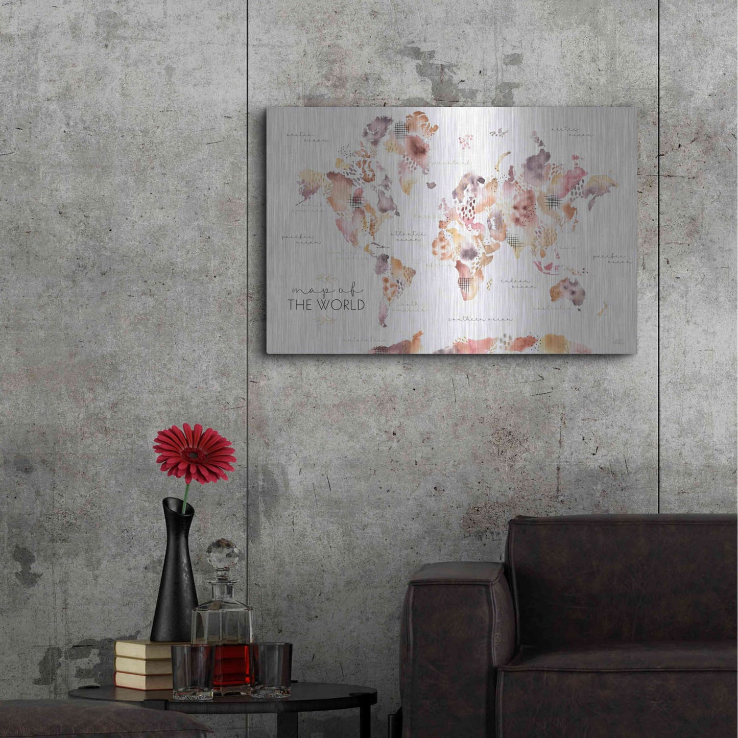 Luxe Metal Art 'Desert Blooms Map' by Laura Marshall, Metal Wall Art,36x24