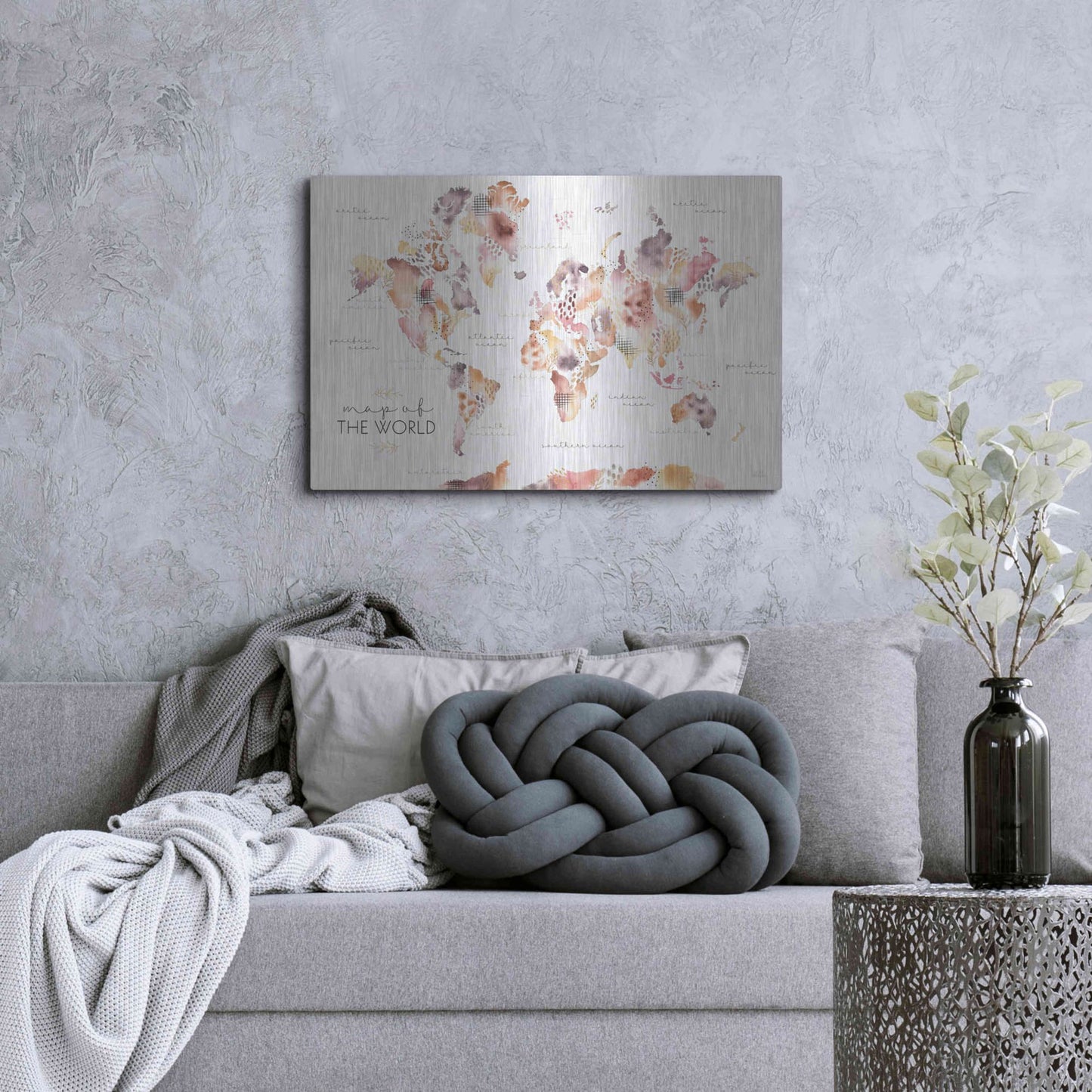 Luxe Metal Art 'Desert Blooms Map' by Laura Marshall, Metal Wall Art,36x24