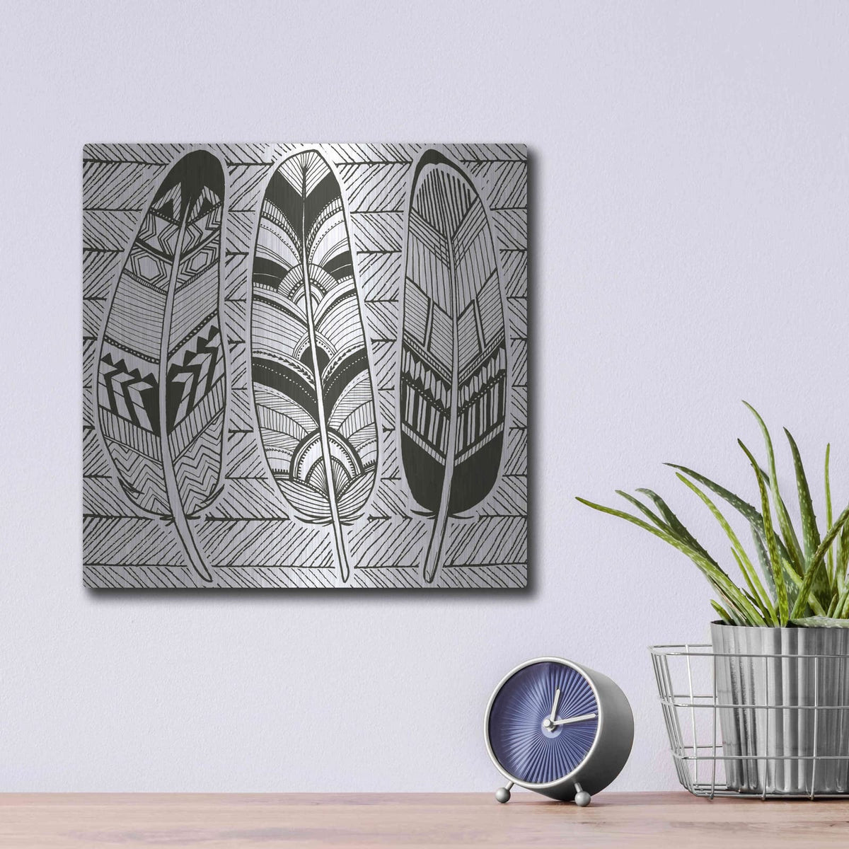 'Geo Feathers II Zentangle' by Sara Zieve Miller – Metal Wall Art, 12x12 room view