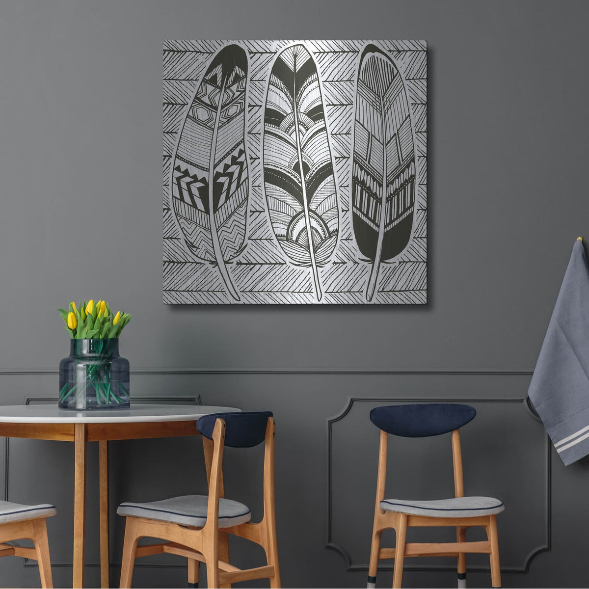 'Geo Feathers II Zentangle' by Sara Zieve Miller – Metal Wall Art, 36x36 room view