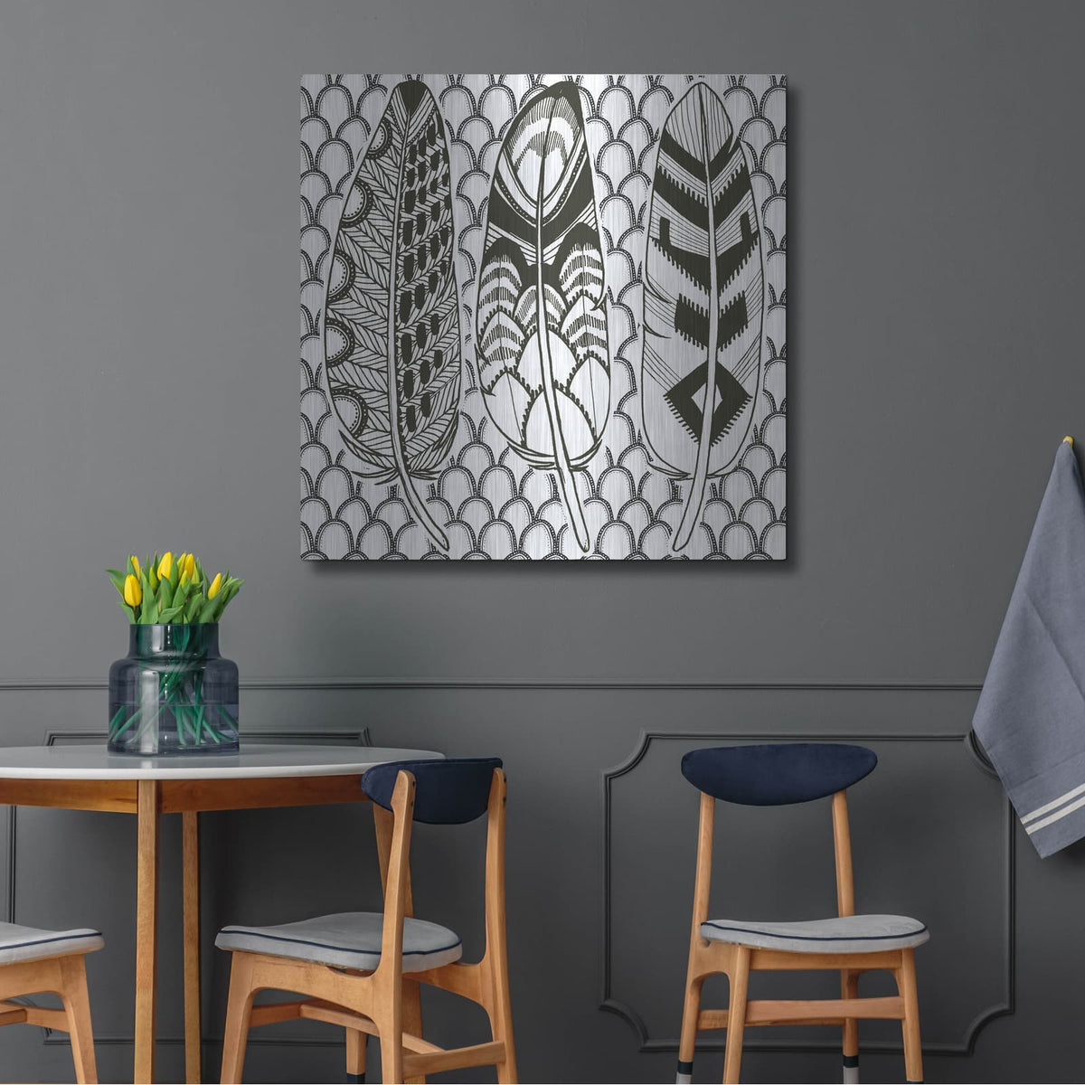 'Geo Feathers III Zentangle' by Sara Zieve Miller – Metal Wall Art, 36x36 room view