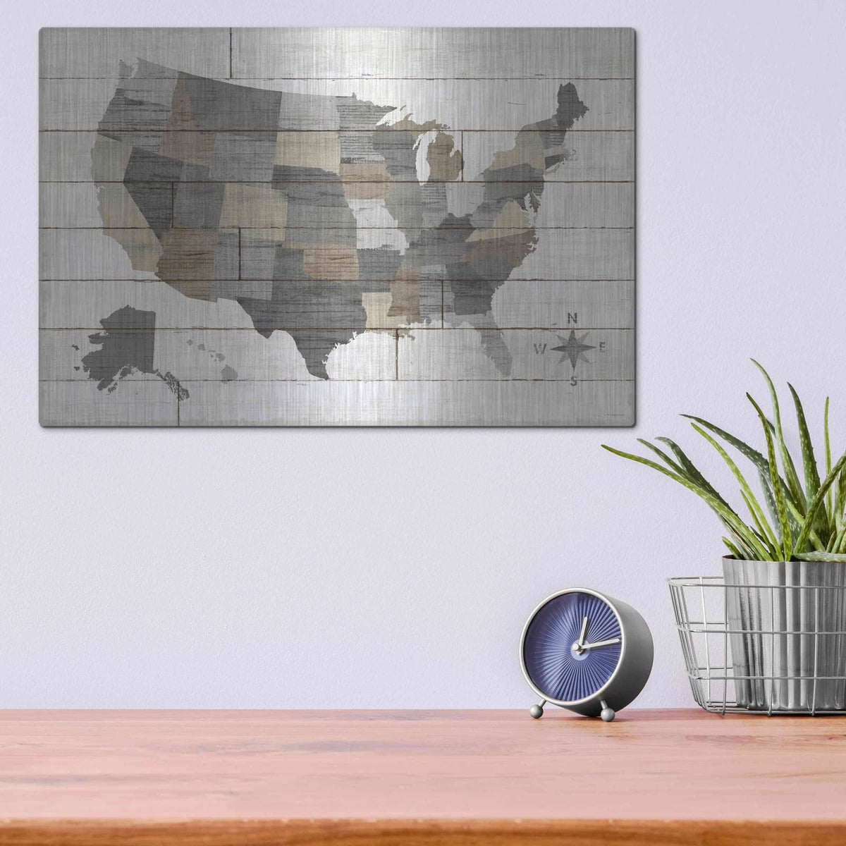 'Barnboard Map Neutral' by Sue Schlabach – Metal Wall Art, 16x12 room view