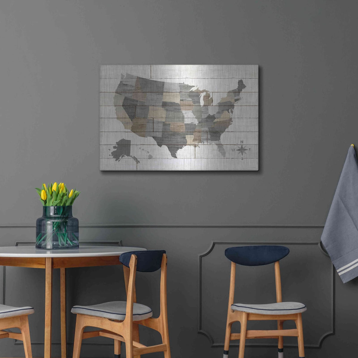 'Barnboard Map Neutral' by Sue Schlabach – Metal Wall Art, 36x24 room view