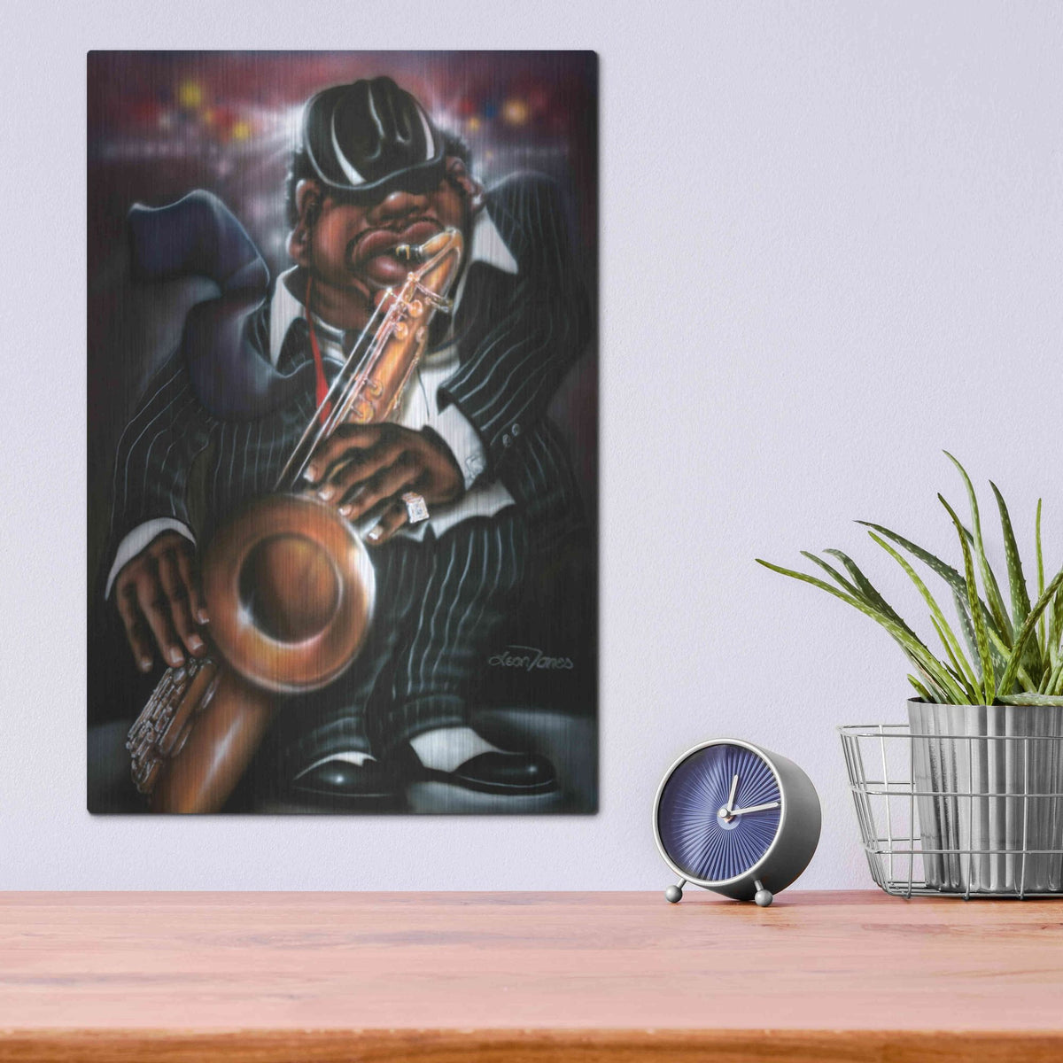 Luxe Metal Art 'Jazzman Moe' by Leonard Jones, Metal Wall Art,12x16