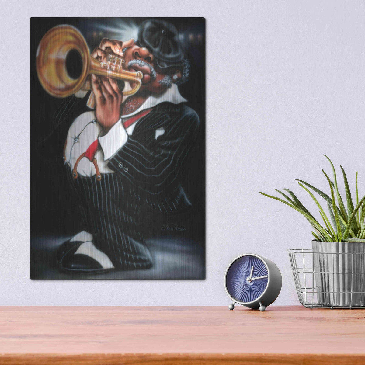 Luxe Metal Art 'Jazzman Papa Joe' by Leonard Jones, Metal Wall Art,12x16
