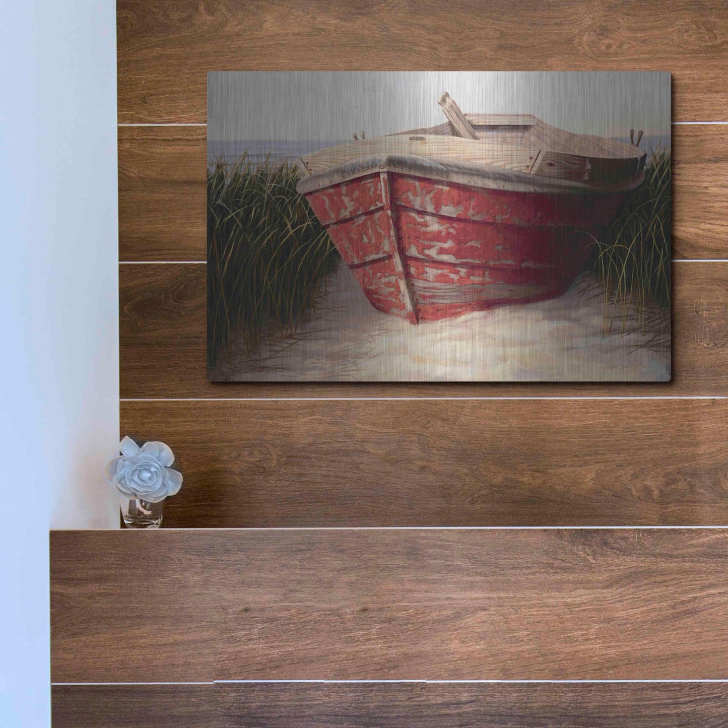 Luxe Metal Art 'Red Boat' by Karl Soderlund, Metal Wall Art,16x12