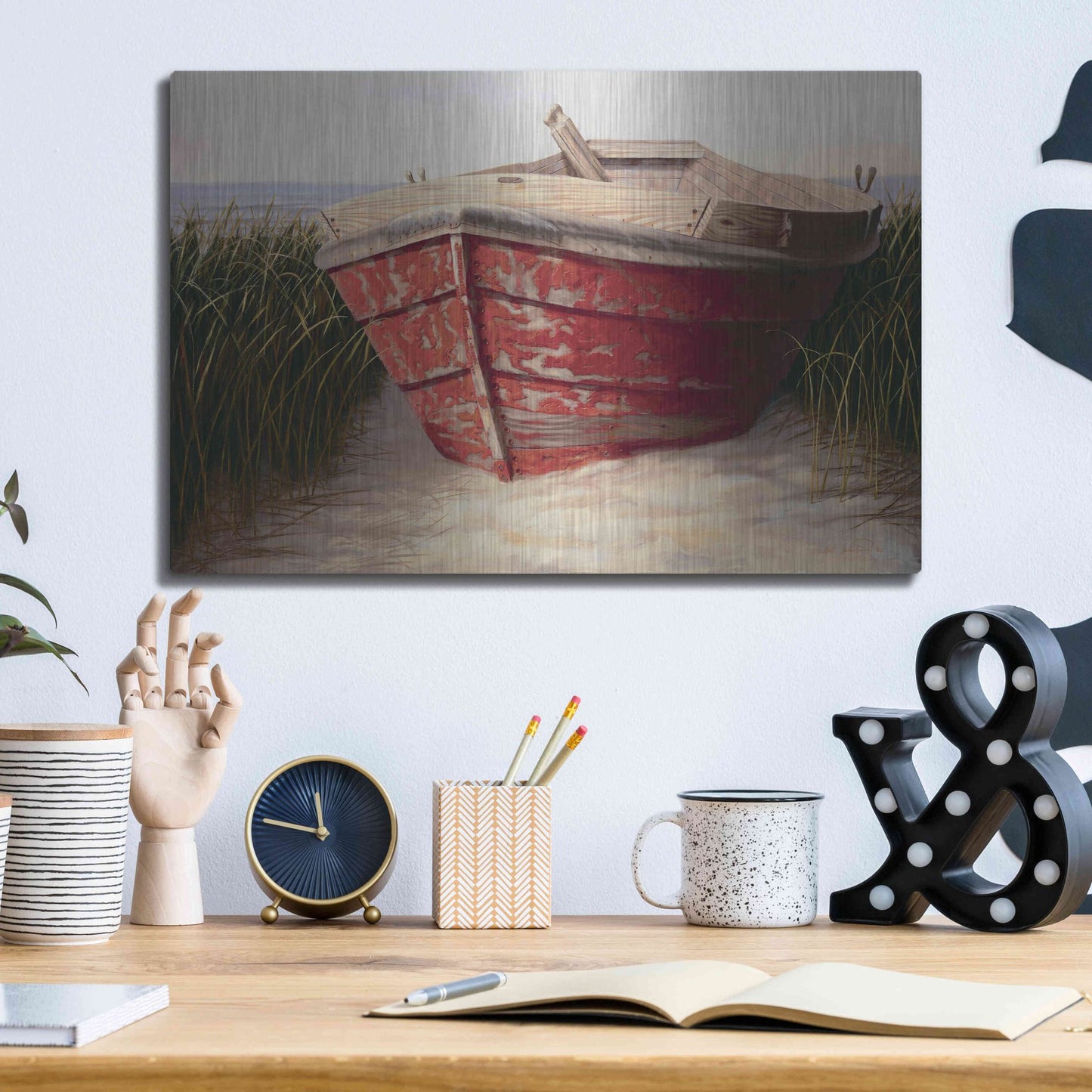 Luxe Metal Art 'Red Boat' by Karl Soderlund, Metal Wall Art,16x12