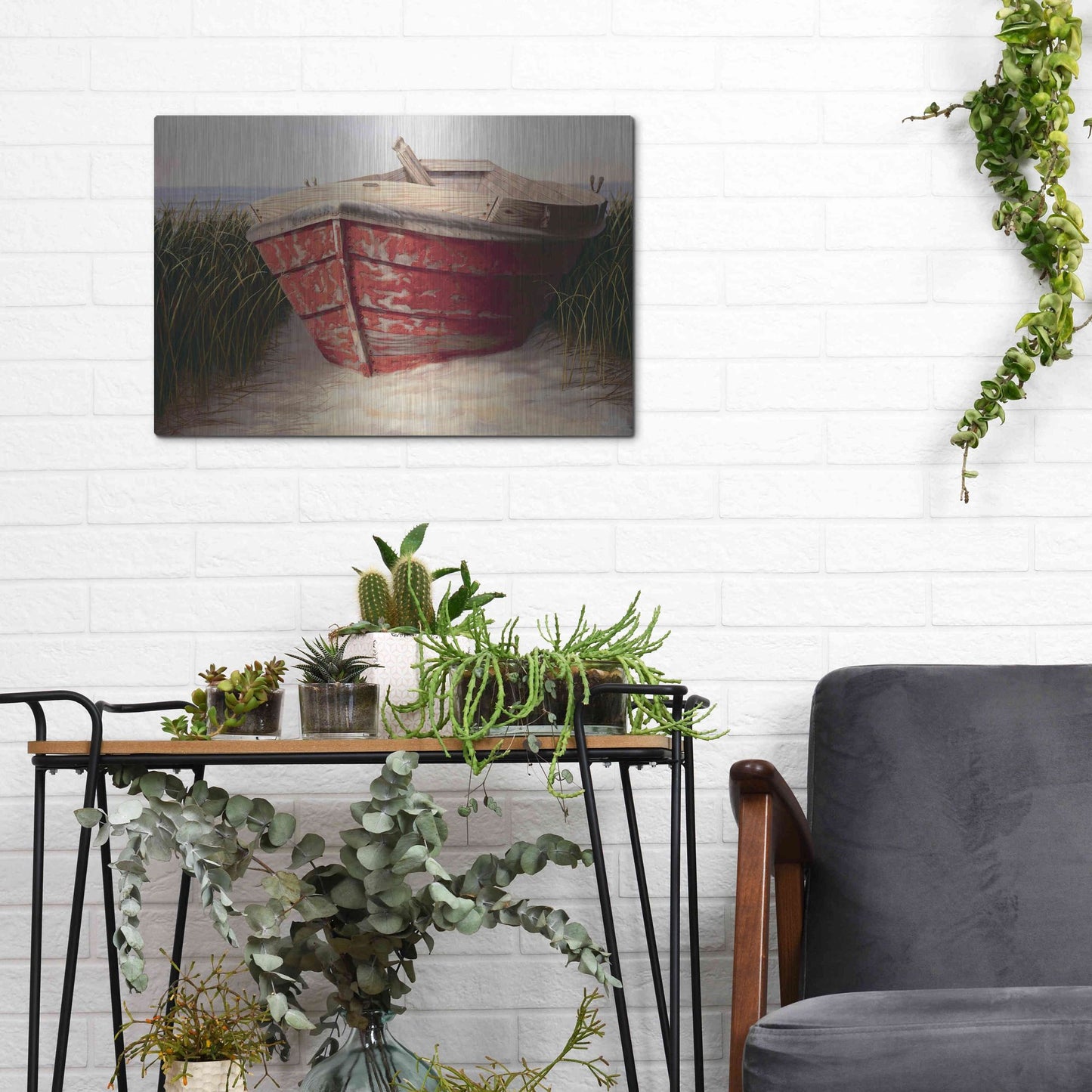 Luxe Metal Art 'Red Boat' by Karl Soderlund, Metal Wall Art,16x12