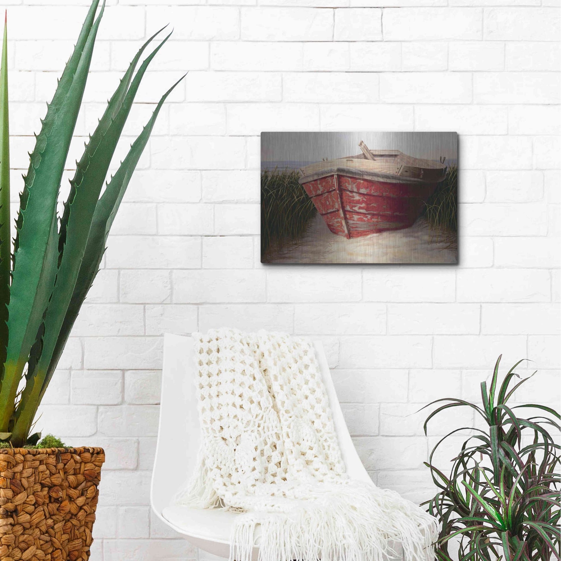 Luxe Metal Art 'Red Boat' by Karl Soderlund, Metal Wall Art,16x12