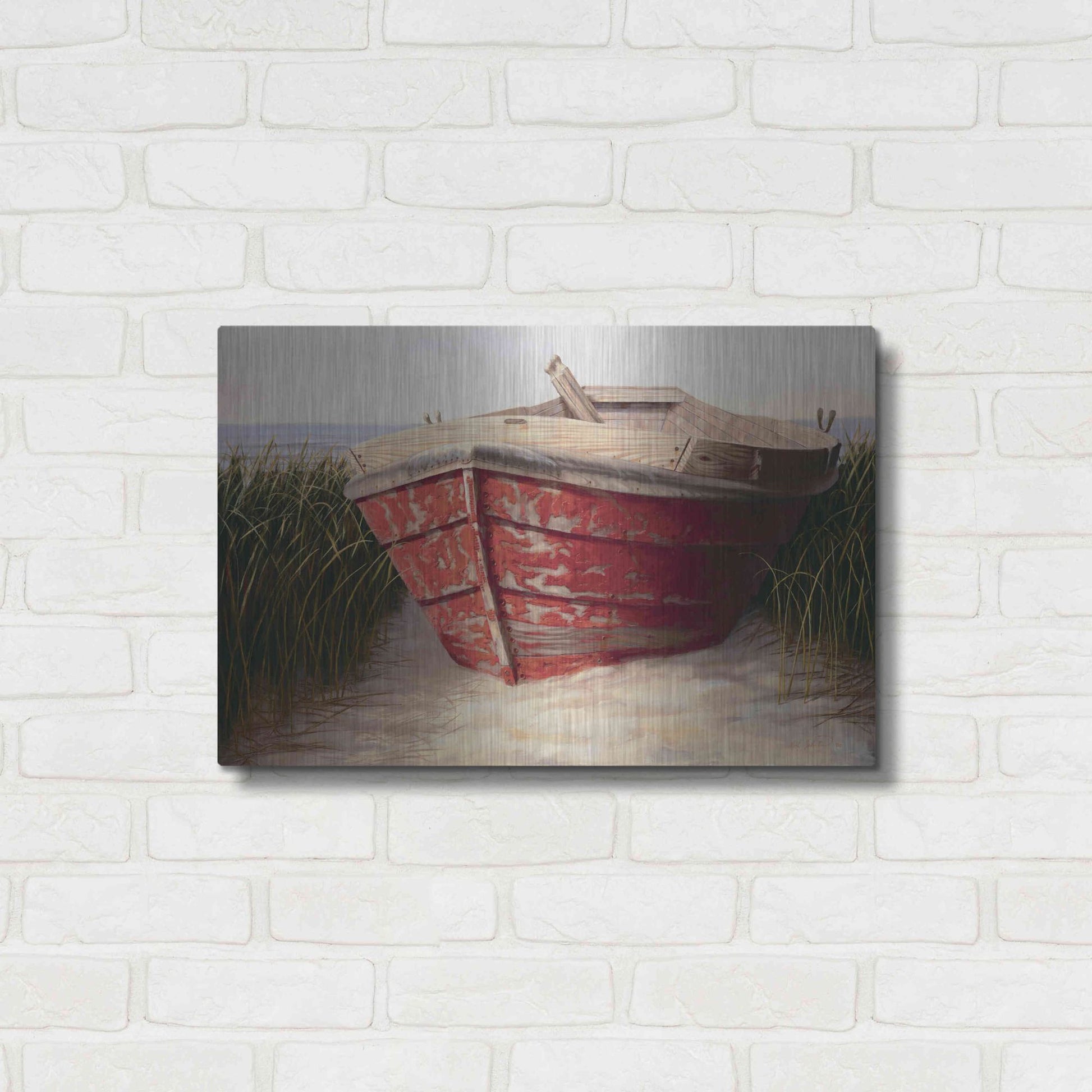 Luxe Metal Art 'Red Boat' by Karl Soderlund, Metal Wall Art,24x16