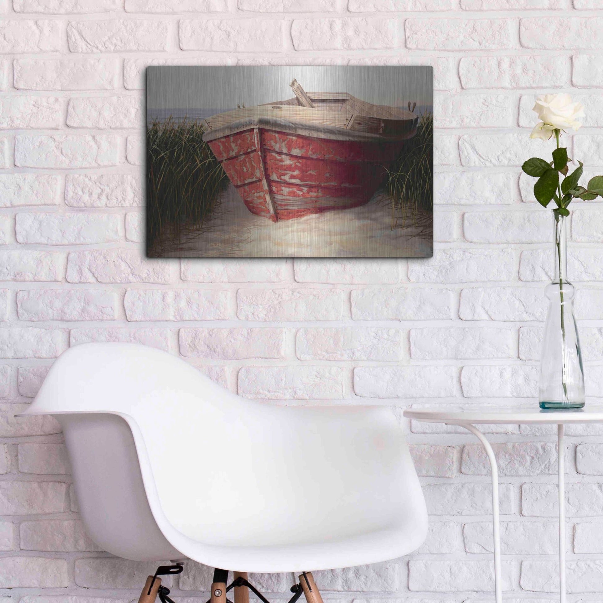 Luxe Metal Art 'Red Boat' by Karl Soderlund, Metal Wall Art,24x16