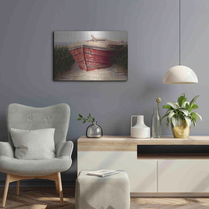 Luxe Metal Art 'Red Boat' by Karl Soderlund, Metal Wall Art,24x16