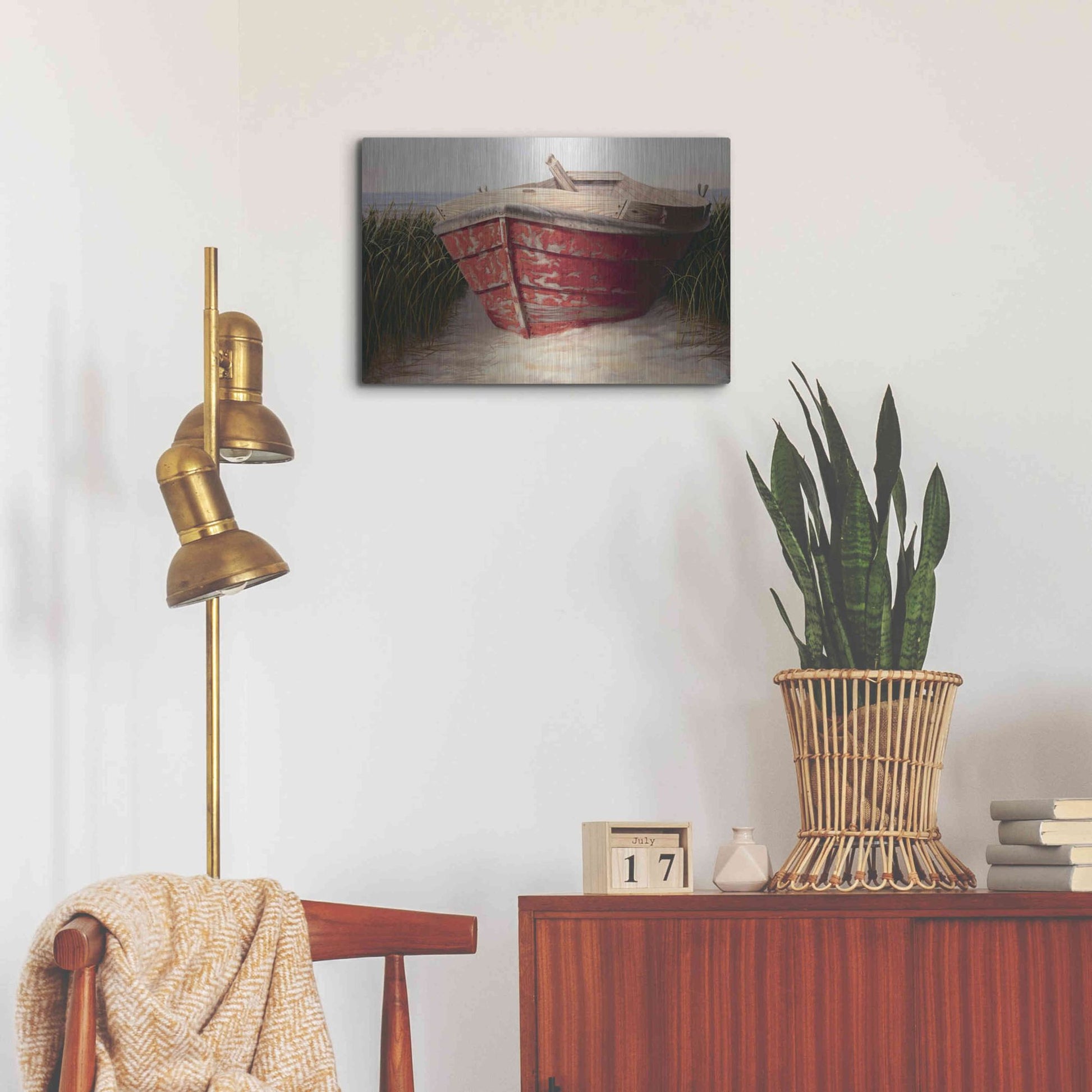 Luxe Metal Art 'Red Boat' by Karl Soderlund, Metal Wall Art,24x16