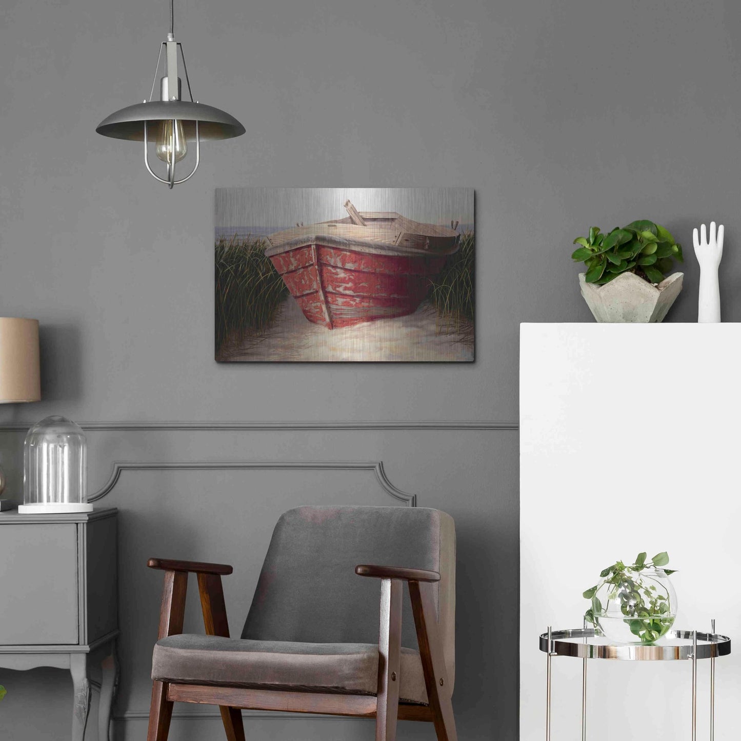 Luxe Metal Art 'Red Boat' by Karl Soderlund, Metal Wall Art,24x16