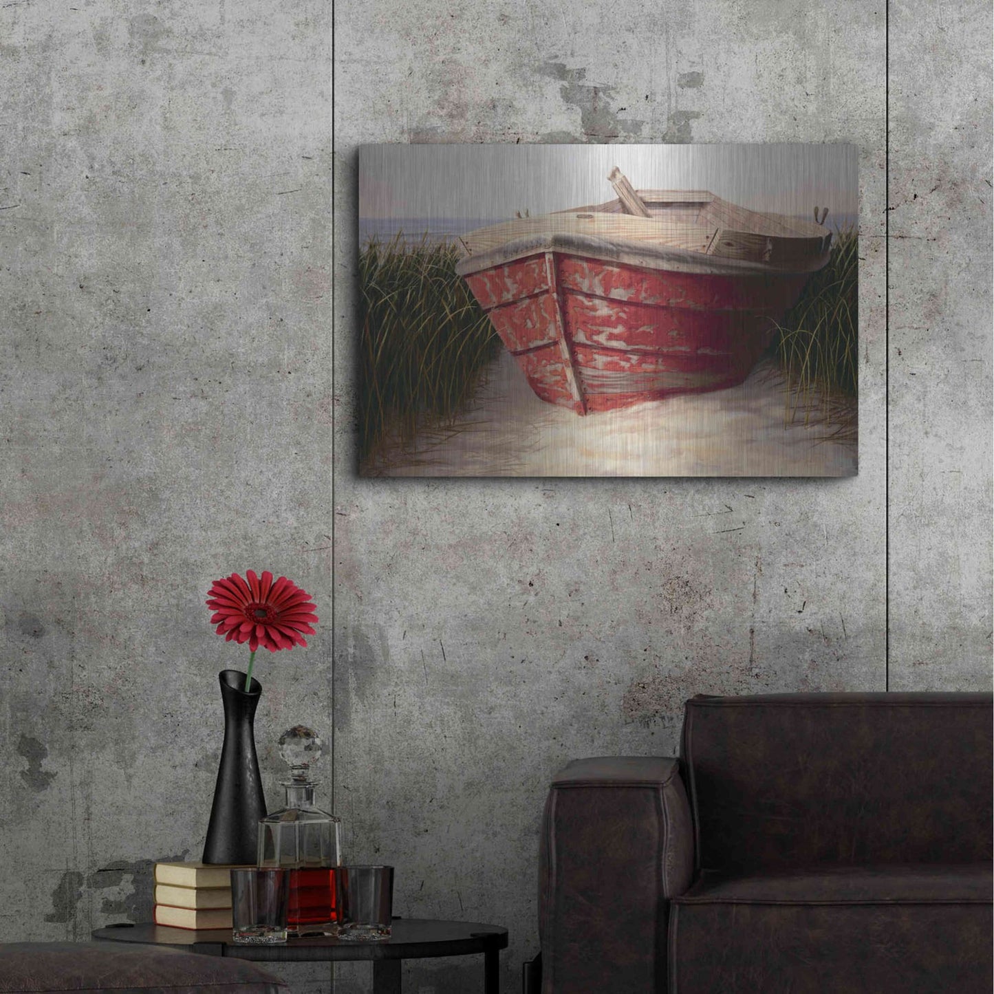 Luxe Metal Art 'Red Boat' by Karl Soderlund, Metal Wall Art,36x24