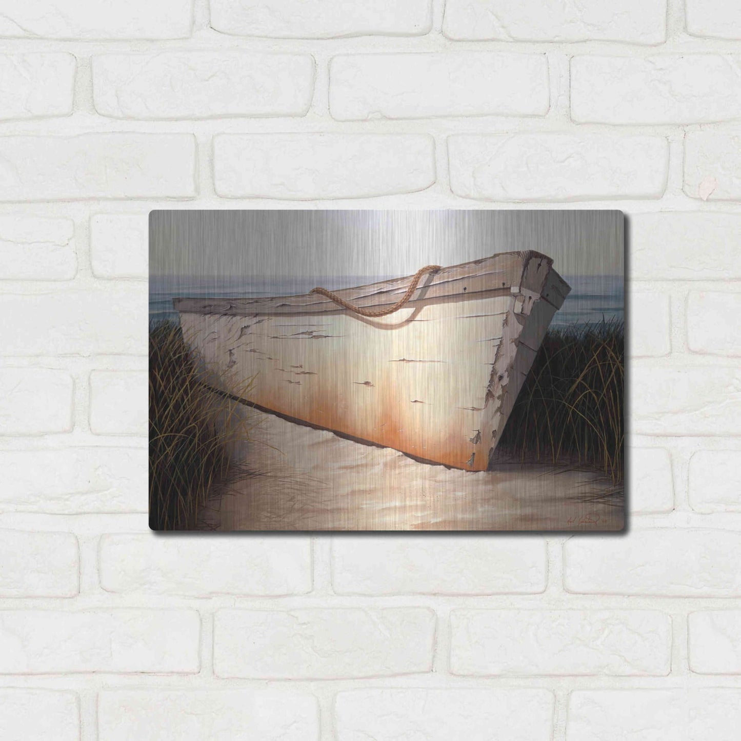 Luxe Metal Art 'White Boat' by Karl Soderlund, Metal Wall Art,16x12