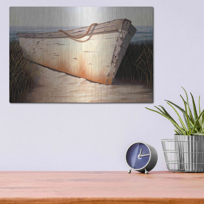 Luxe Metal Art 'White Boat' by Karl Soderlund, Metal Wall Art,16x12