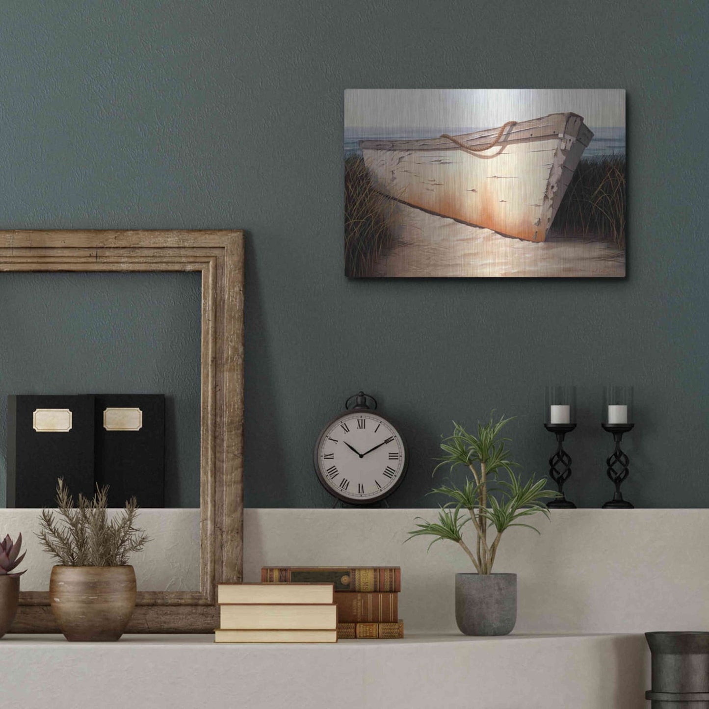 Luxe Metal Art 'White Boat' by Karl Soderlund, Metal Wall Art,16x12