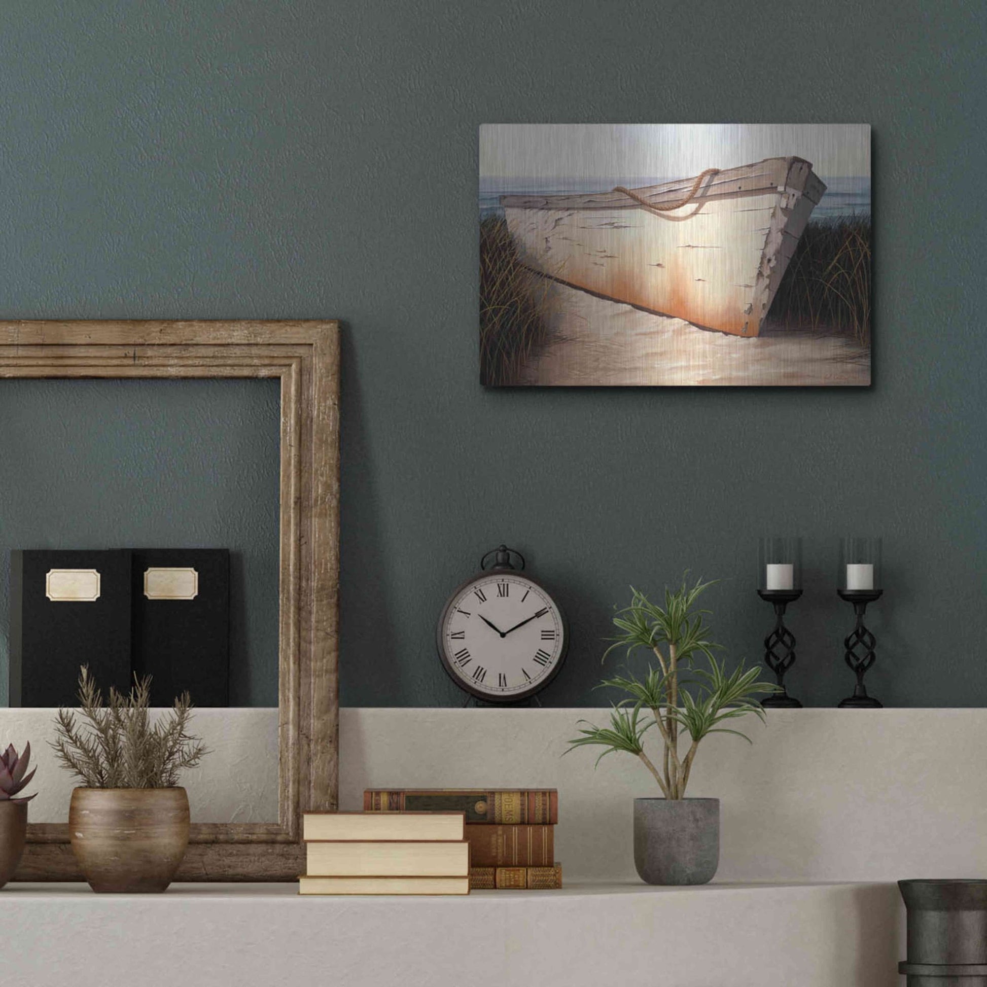 Luxe Metal Art 'White Boat' by Karl Soderlund, Metal Wall Art,16x12