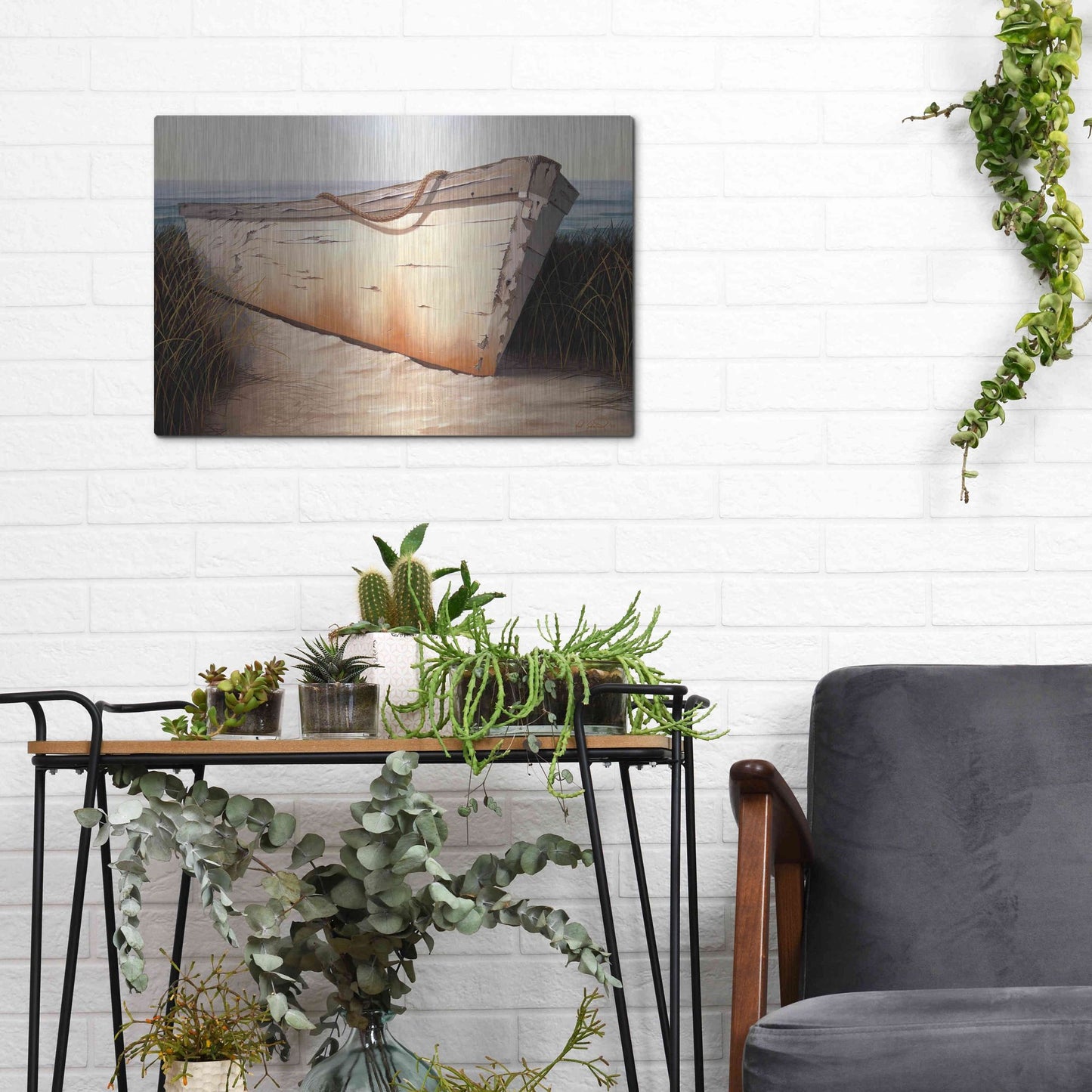 Luxe Metal Art 'White Boat' by Karl Soderlund, Metal Wall Art,16x12