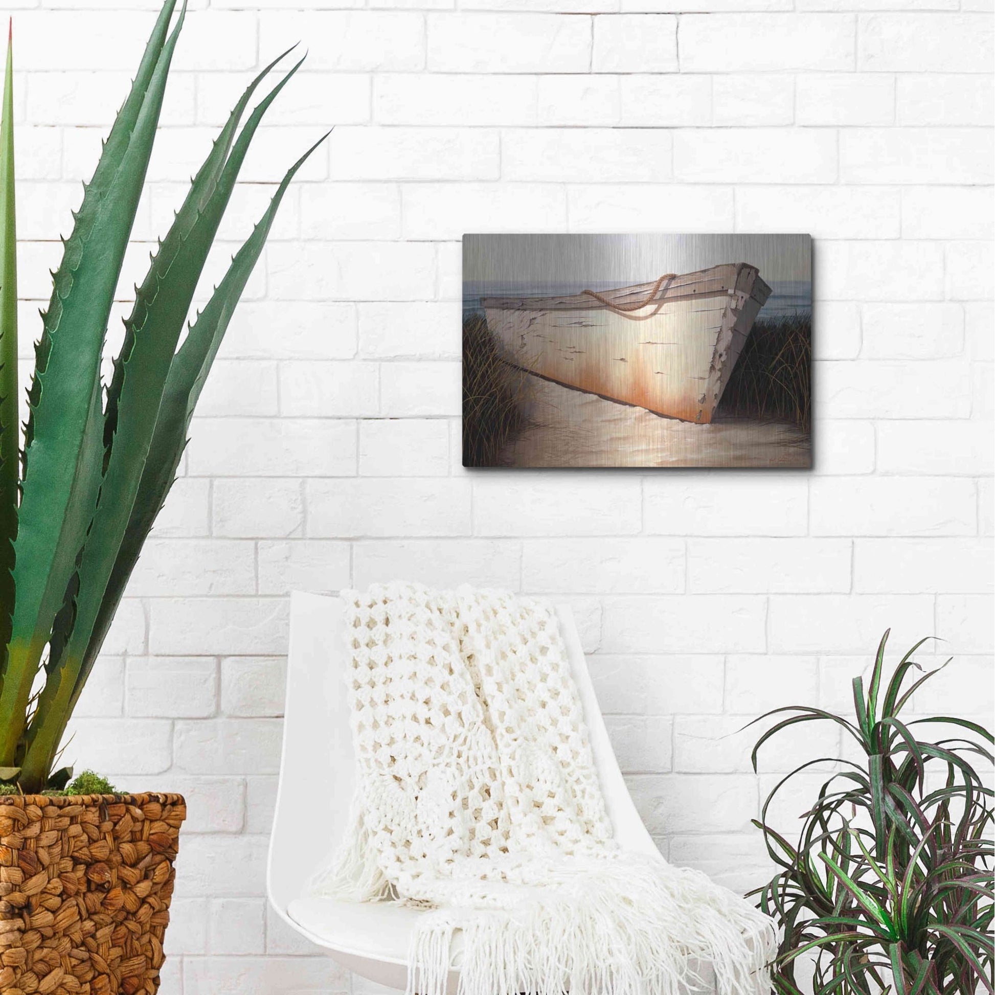 Luxe Metal Art 'White Boat' by Karl Soderlund, Metal Wall Art,16x12