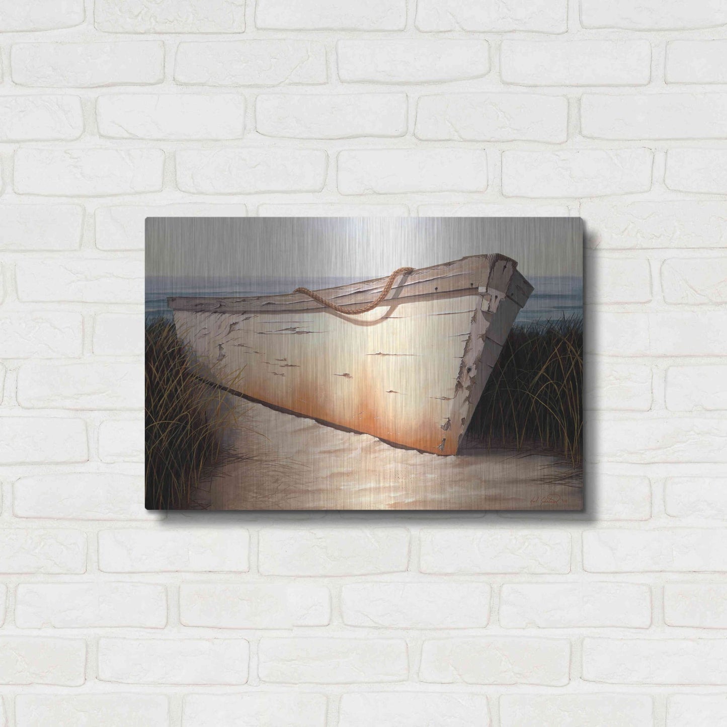 Luxe Metal Art 'White Boat' by Karl Soderlund, Metal Wall Art,24x16
