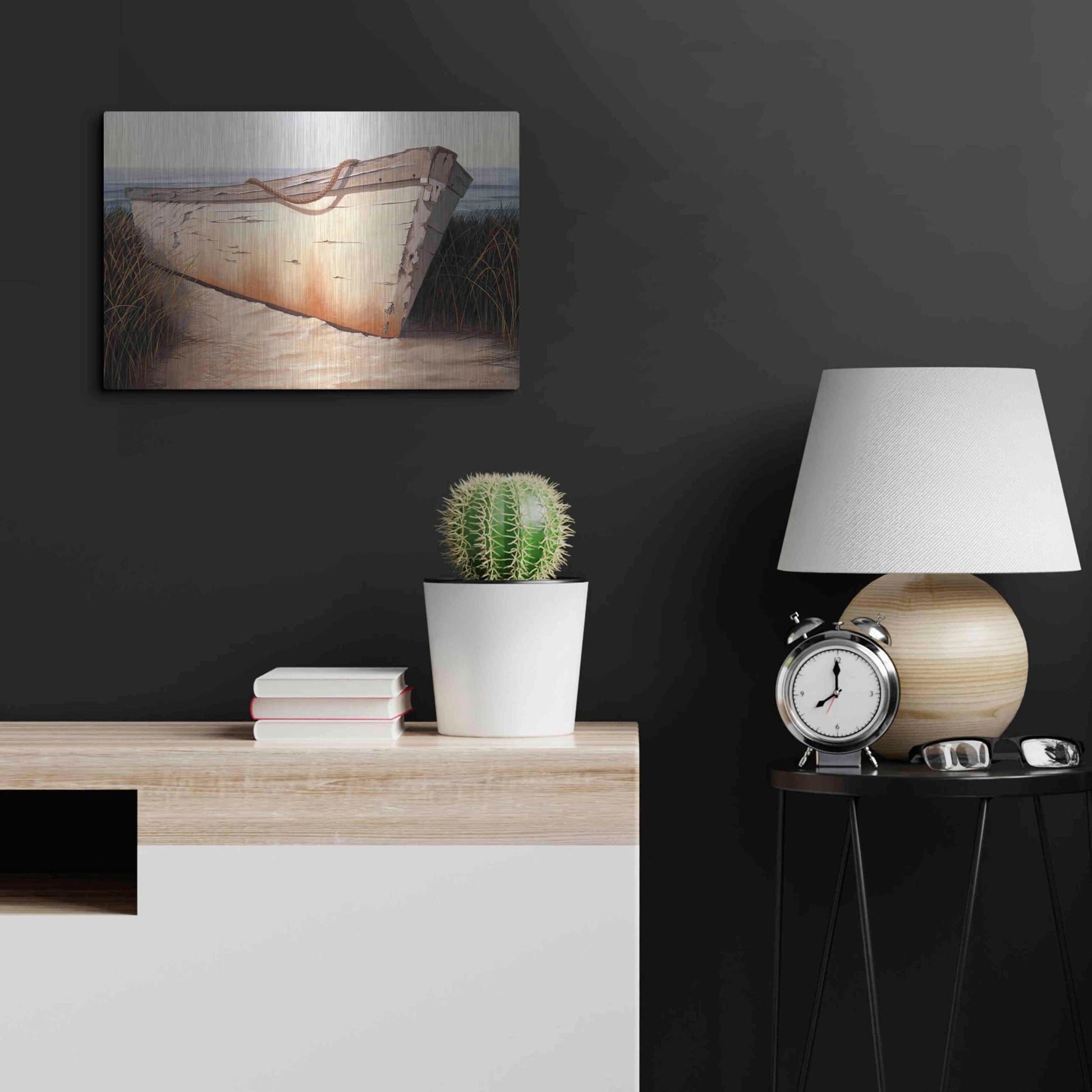 Luxe Metal Art 'White Boat' by Karl Soderlund, Metal Wall Art,24x16