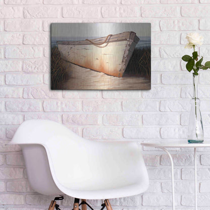 Luxe Metal Art 'White Boat' by Karl Soderlund, Metal Wall Art,24x16