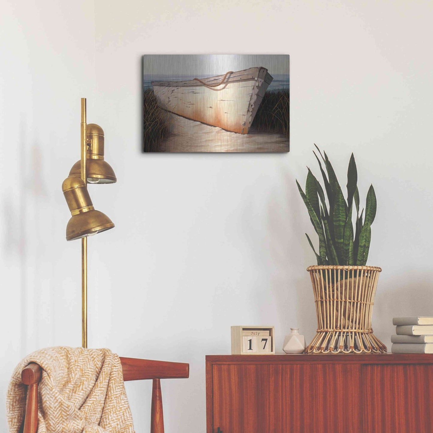 Luxe Metal Art 'White Boat' by Karl Soderlund, Metal Wall Art,24x16