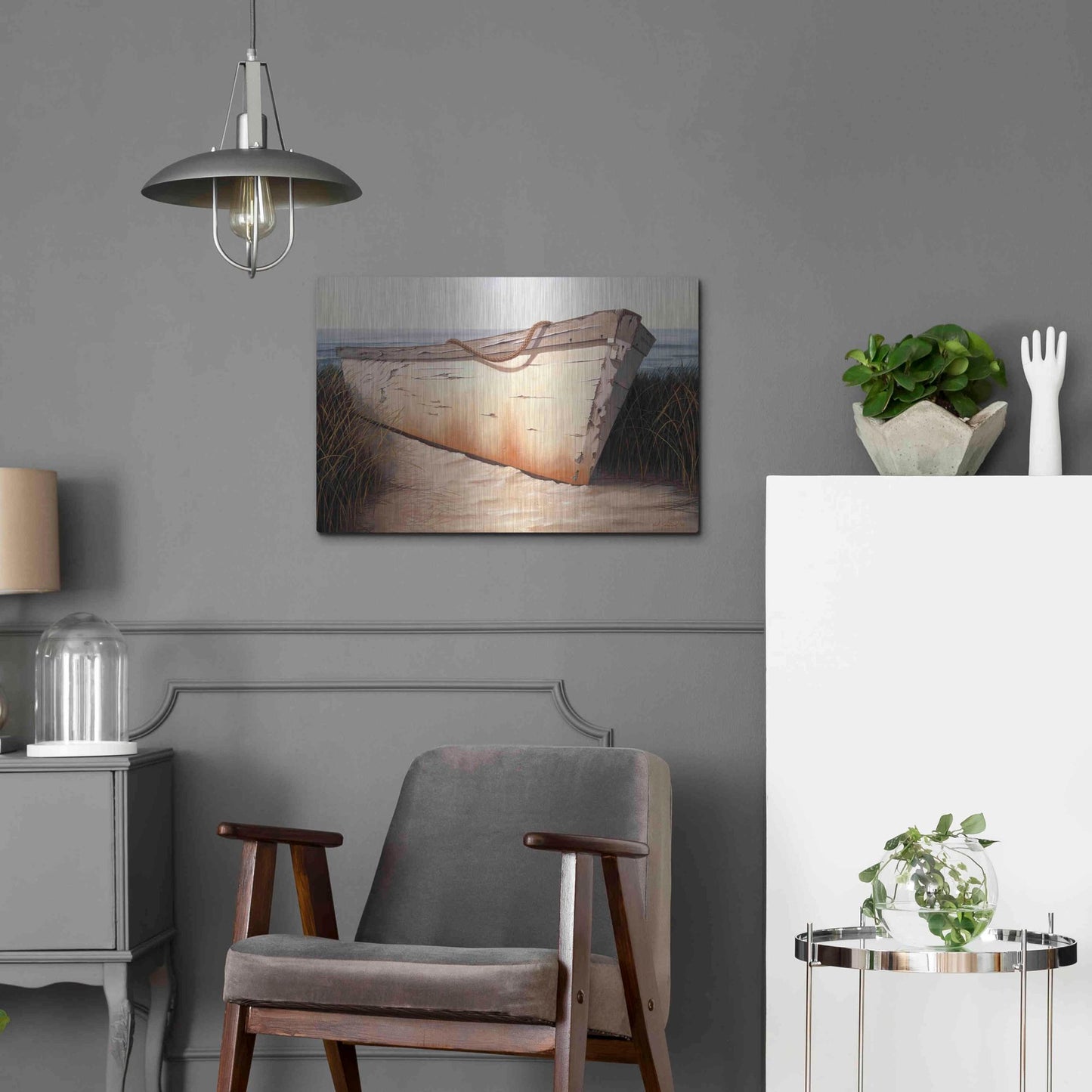 Luxe Metal Art 'White Boat' by Karl Soderlund, Metal Wall Art,24x16