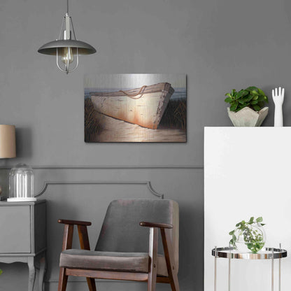 Luxe Metal Art 'White Boat' by Karl Soderlund, Metal Wall Art,24x16