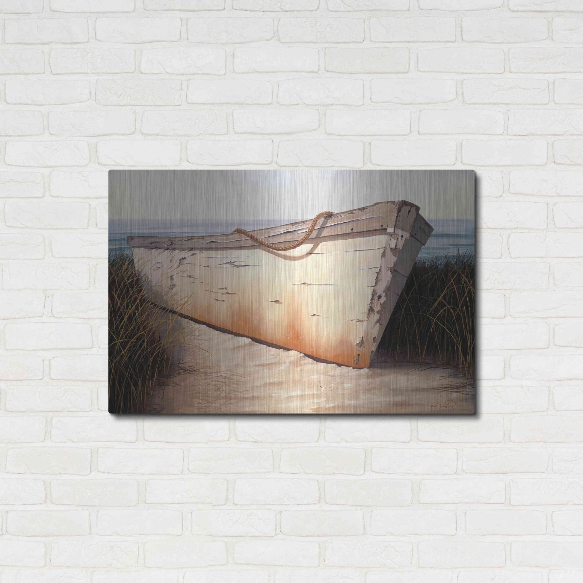Luxe Metal Art 'White Boat' by Karl Soderlund, Metal Wall Art,36x24