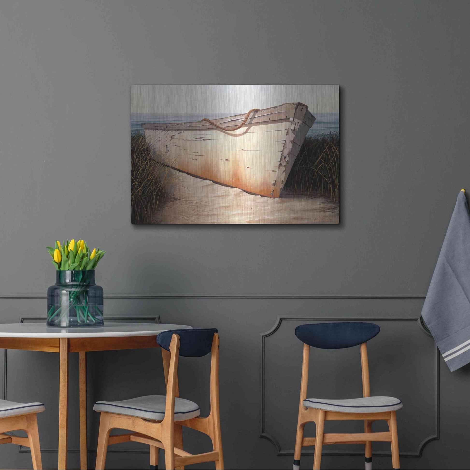 Luxe Metal Art 'White Boat' by Karl Soderlund, Metal Wall Art,36x24