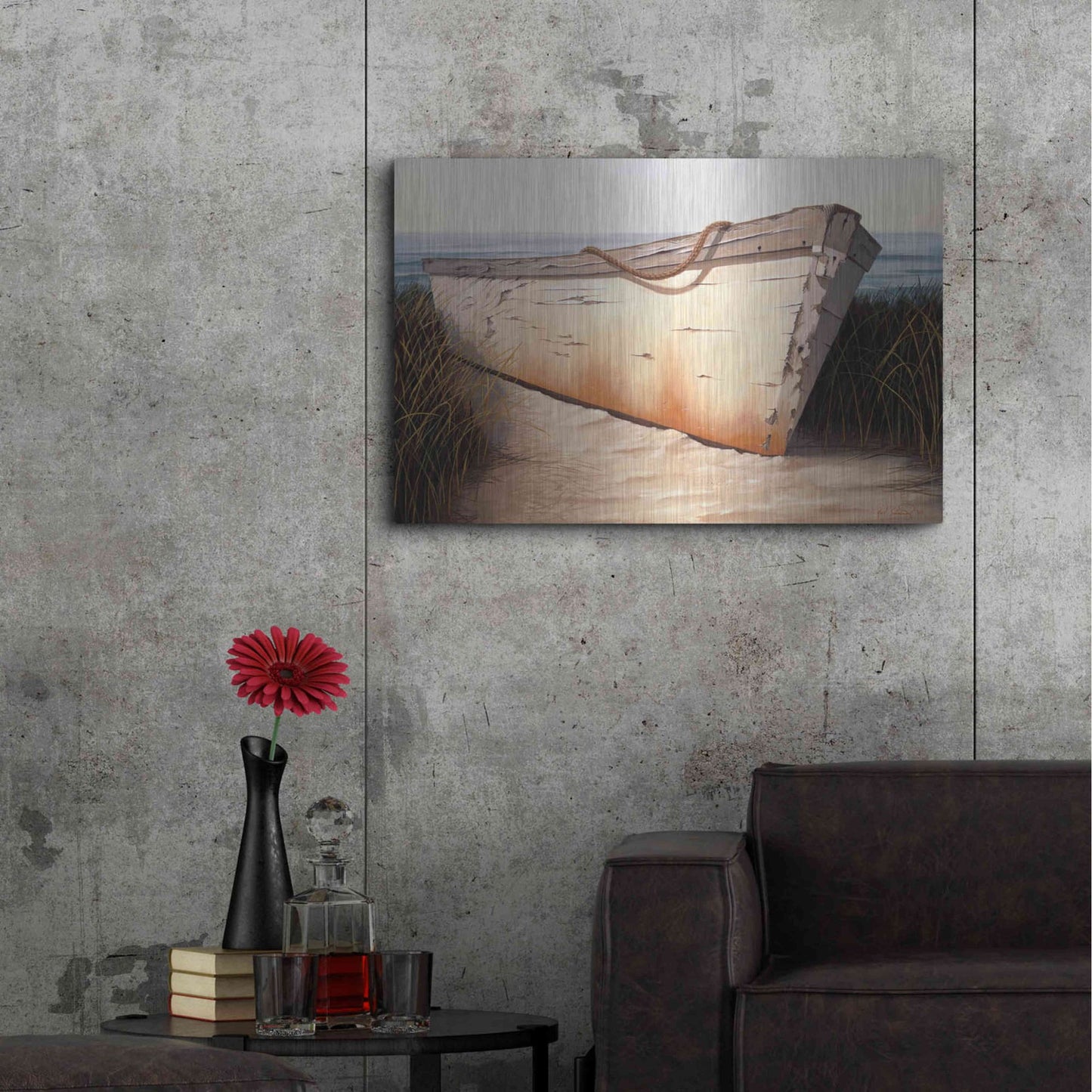 Luxe Metal Art 'White Boat' by Karl Soderlund, Metal Wall Art,36x24