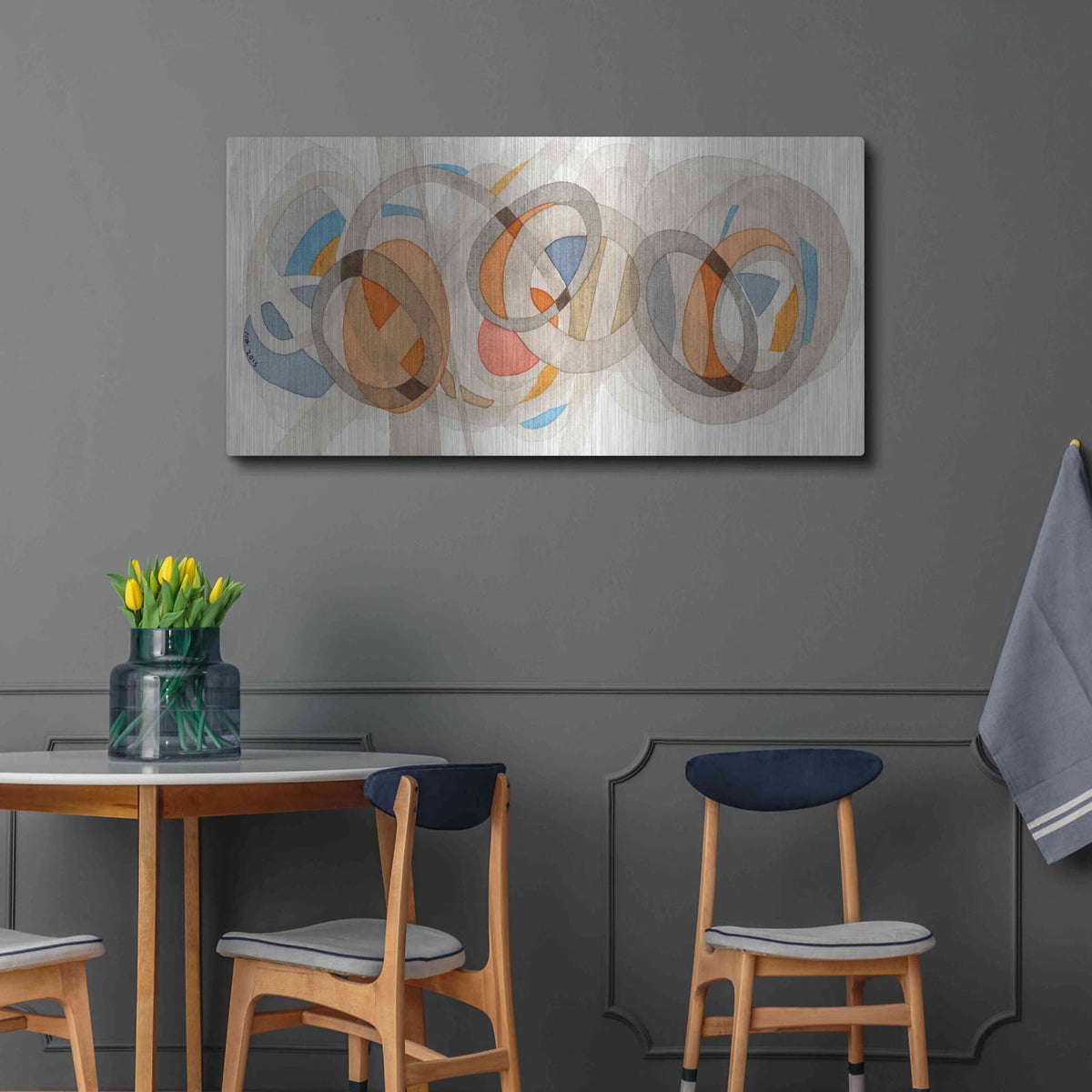 'Sepia & Orange Circles' by Nikki Galapon – Metal Wall Art, 48x24 room view