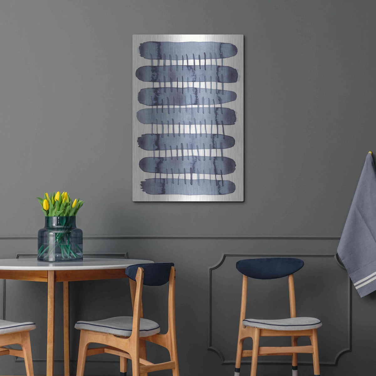 'Indigo Stitchy I' by Nikki Galapon – Metal Wall Art, 24x36 room view