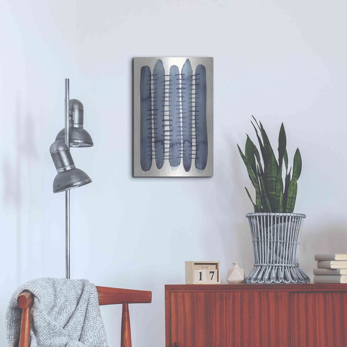'Indigo Stitchy II' by Nikki Galapon – Metal Wall Art, 16x24 room view