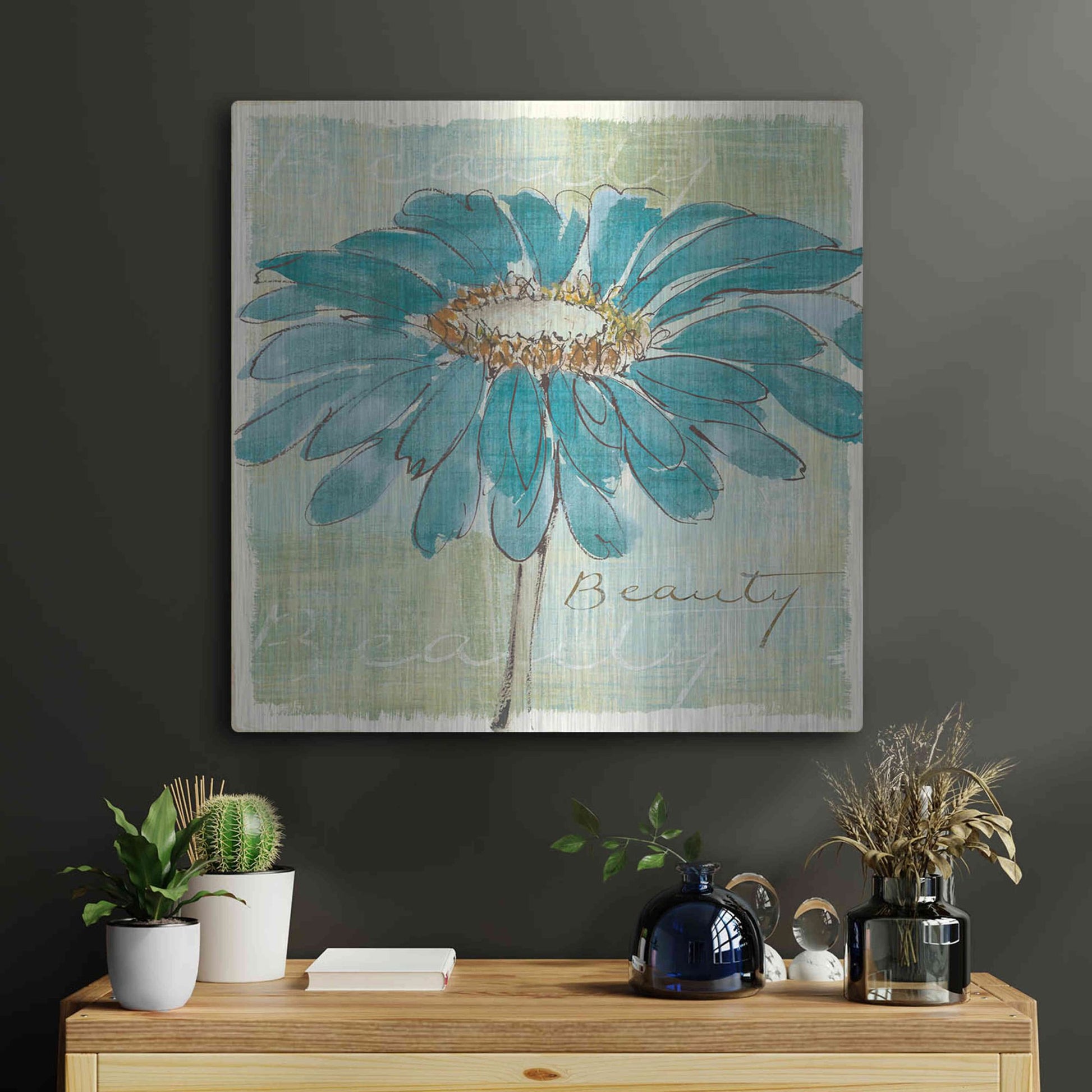 Luxe Metal Art 'Spa Daisies I' by Chris Paschke, Metal Wall Art,24x24