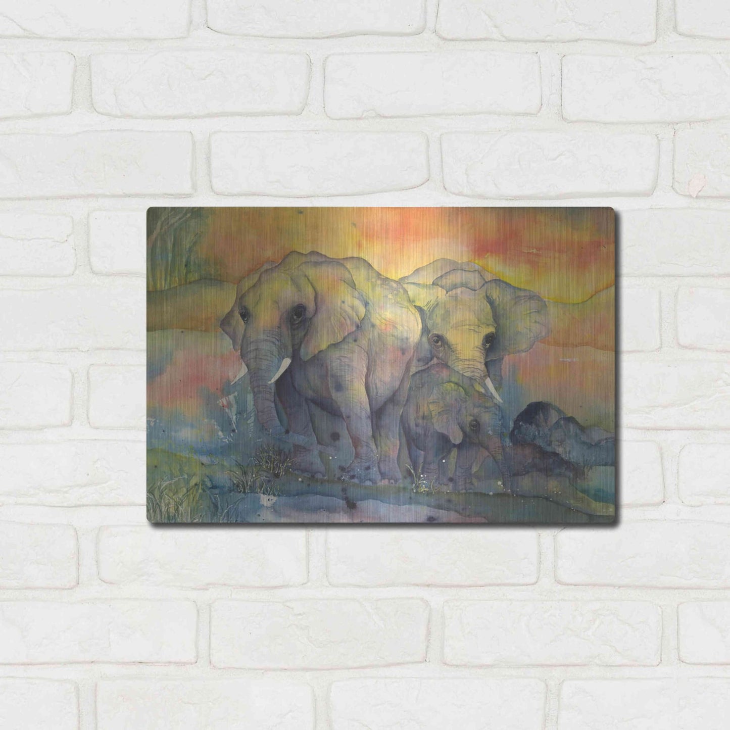 Luxe Metal Art 'Elephants Crop' by Chris Paschke, Metal Wall Art,16x12