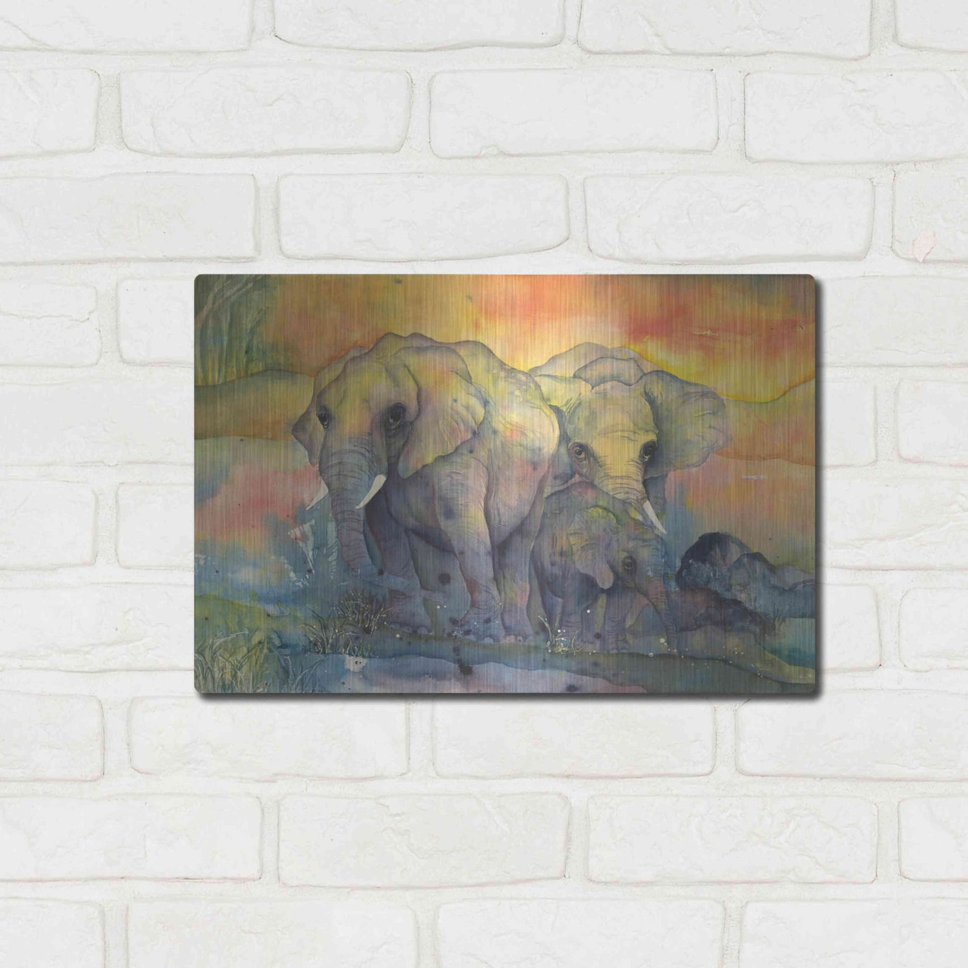 Luxe Metal Art 'Elephants Crop' by Chris Paschke, Metal Wall Art,16x12